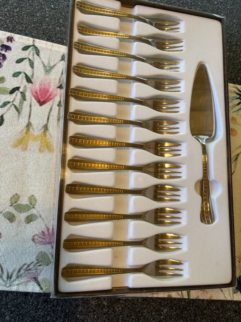 Set of 12 Dessert Forks and Cake Server