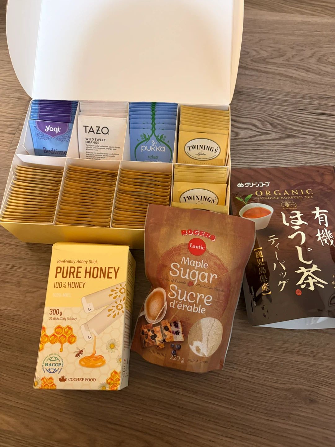 Assorted Tea set with Maple Sugar and Honey