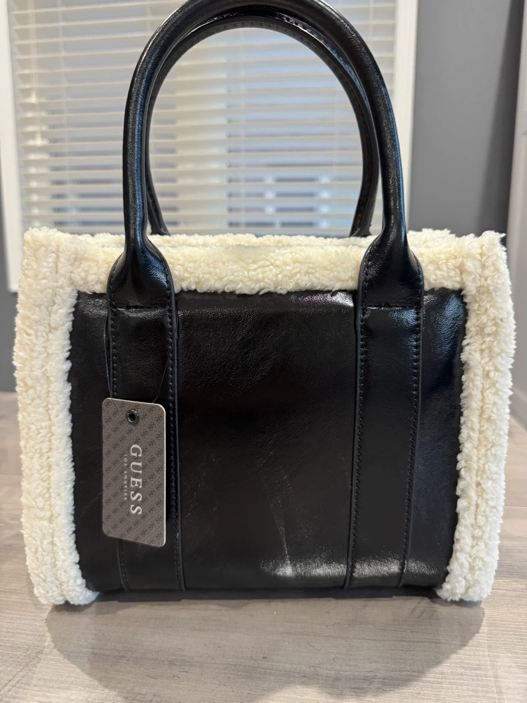 GUESS Black Faux Leather & Sherpa Tote Bag - photo 3