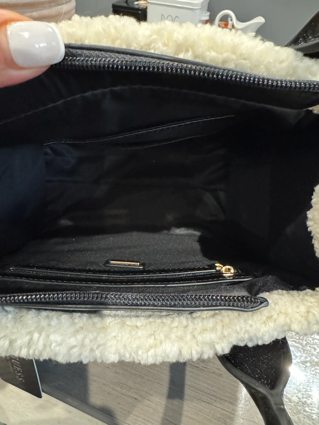 GUESS Black Faux Leather & Sherpa Tote Bag - photo 4