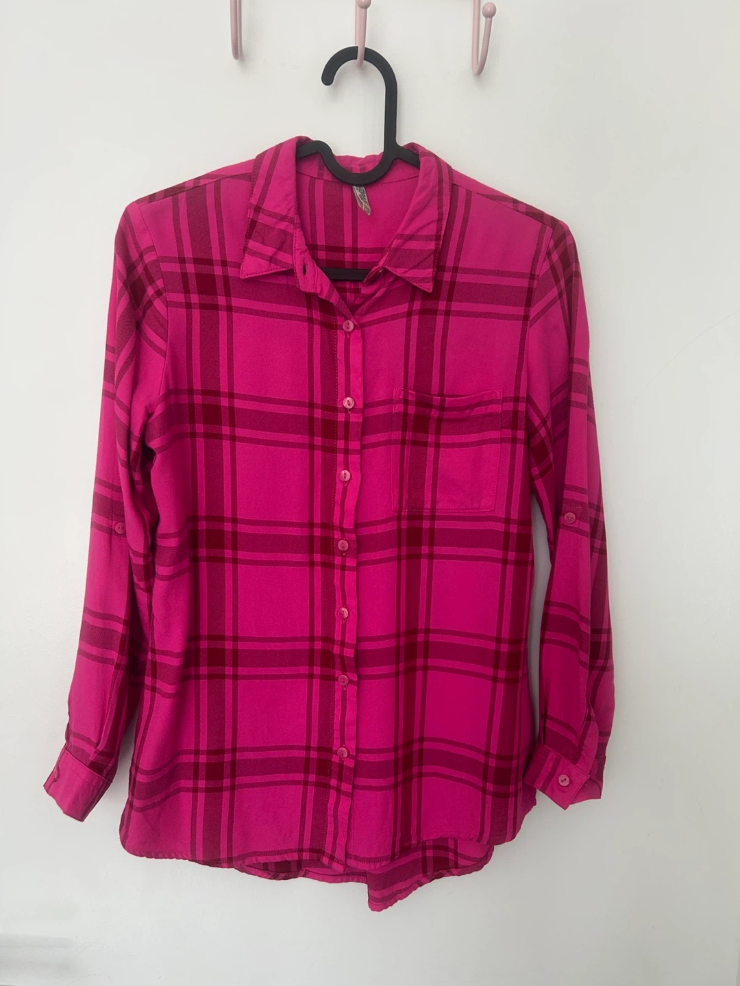 Bare Denim Hot Pink Plaid Flannel Button Down Shirt / XS