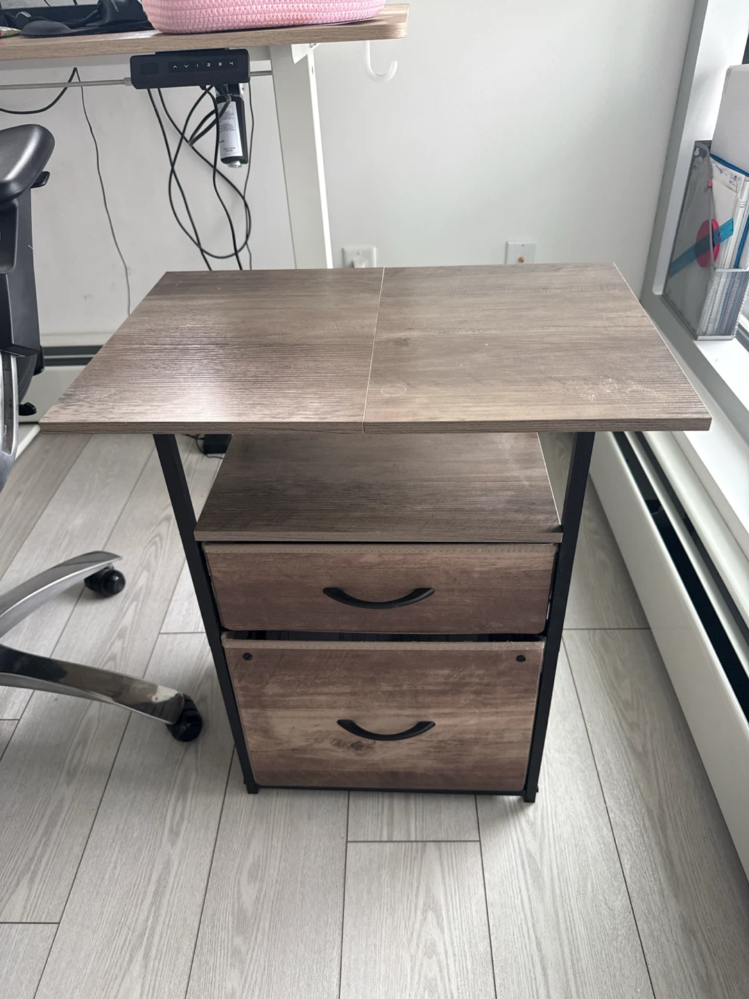 2 fabric Drawer File Cabinet with Printer Stand - Oak Grey