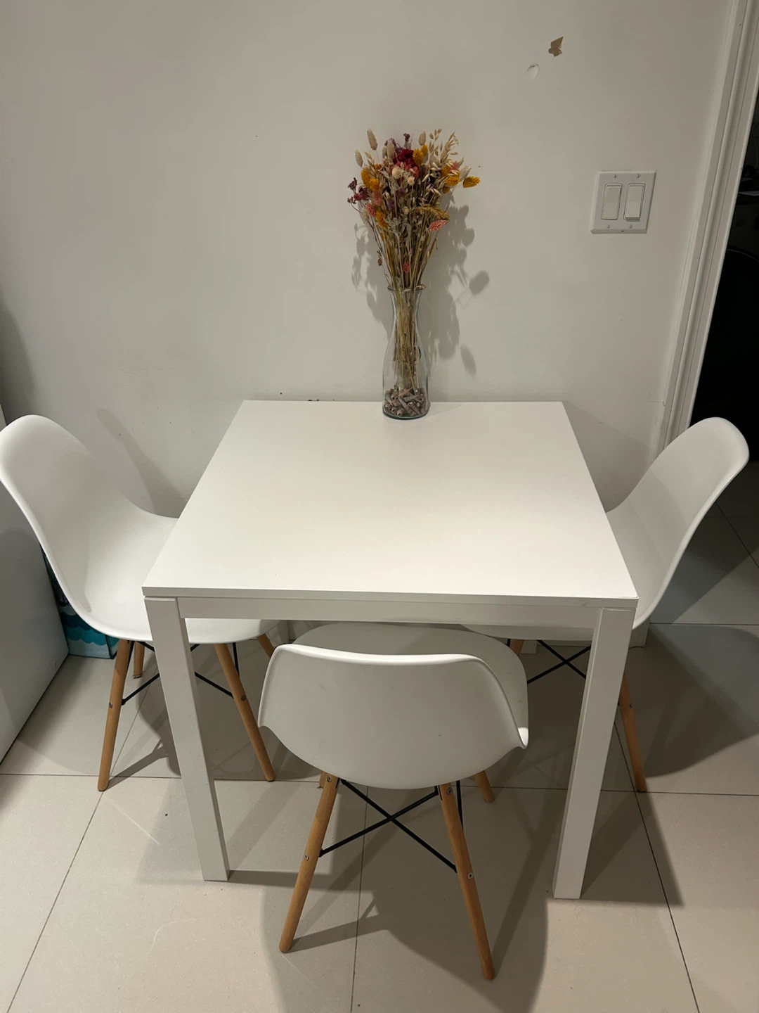 White Square Dining Table with 3 Chairs