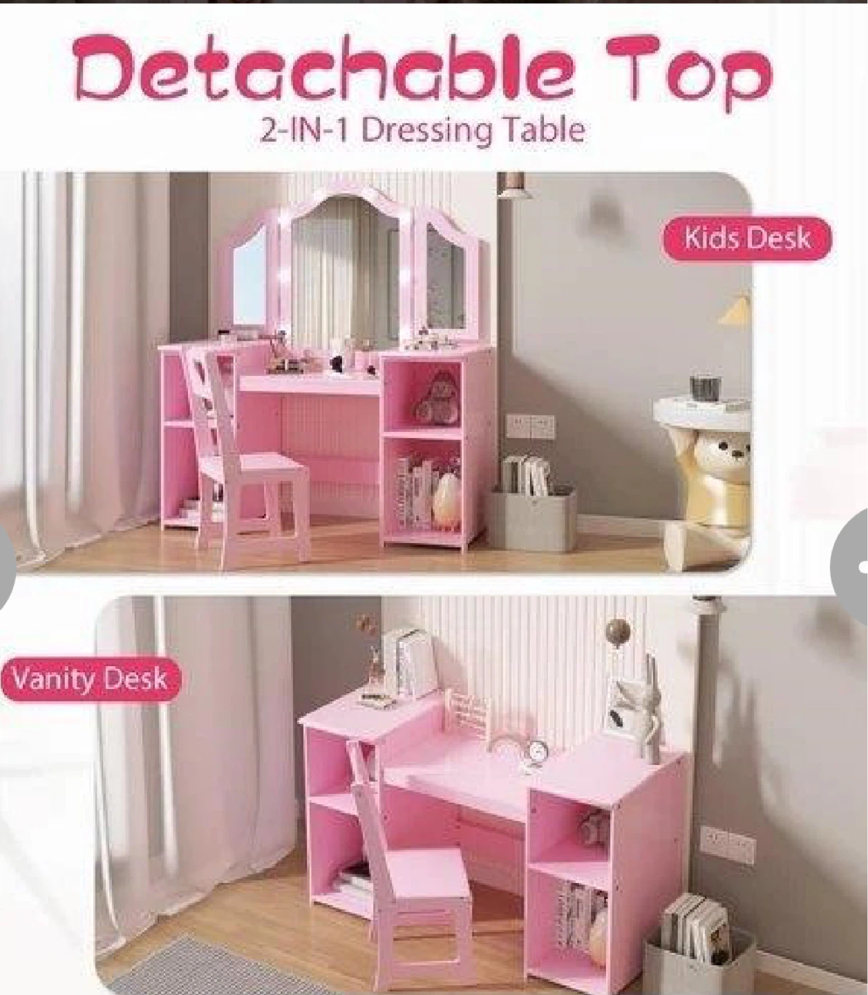 Garvee Kids Vanity Table with Mirror and Chair - photo 2