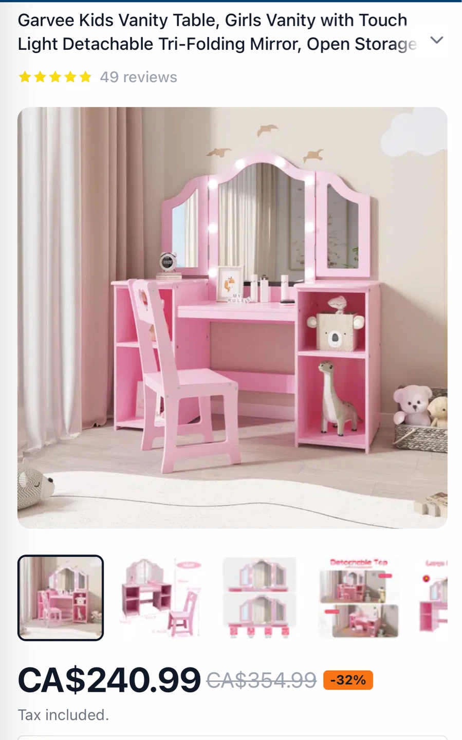 Garvee Kids Vanity Table with Mirror and Chair - photo 4