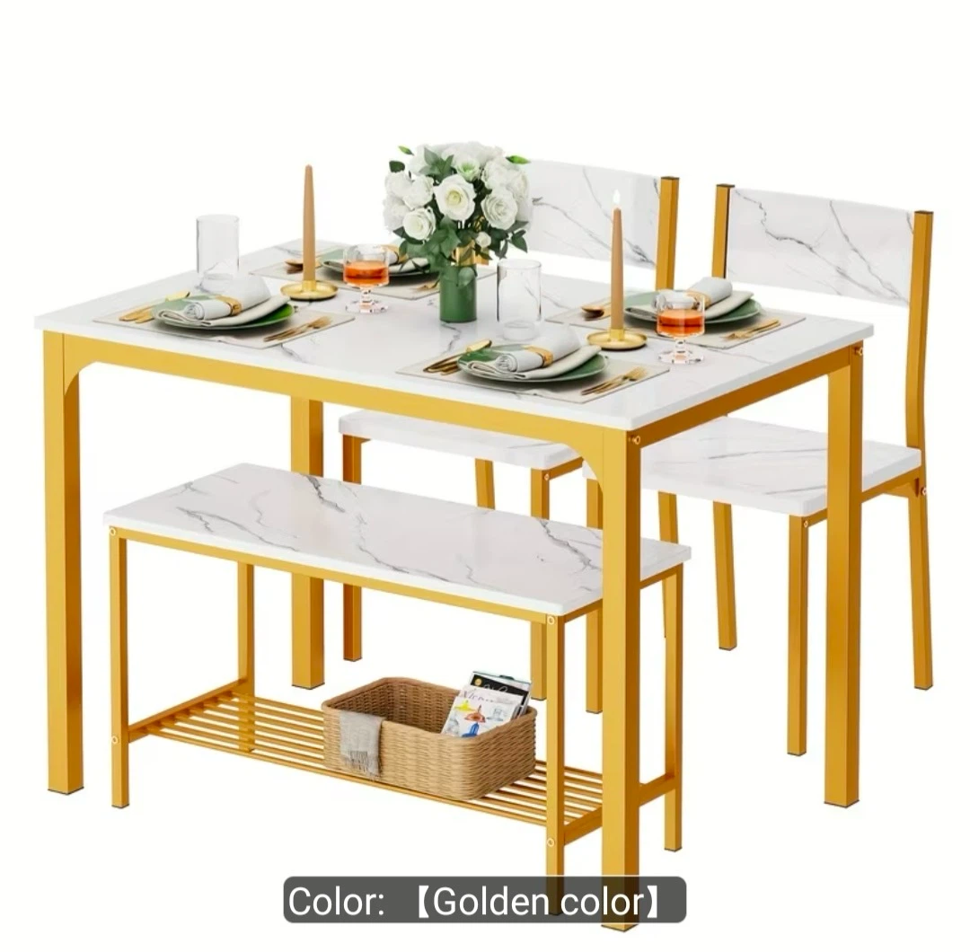 Dining Table Set with 2 Chairs and Bench