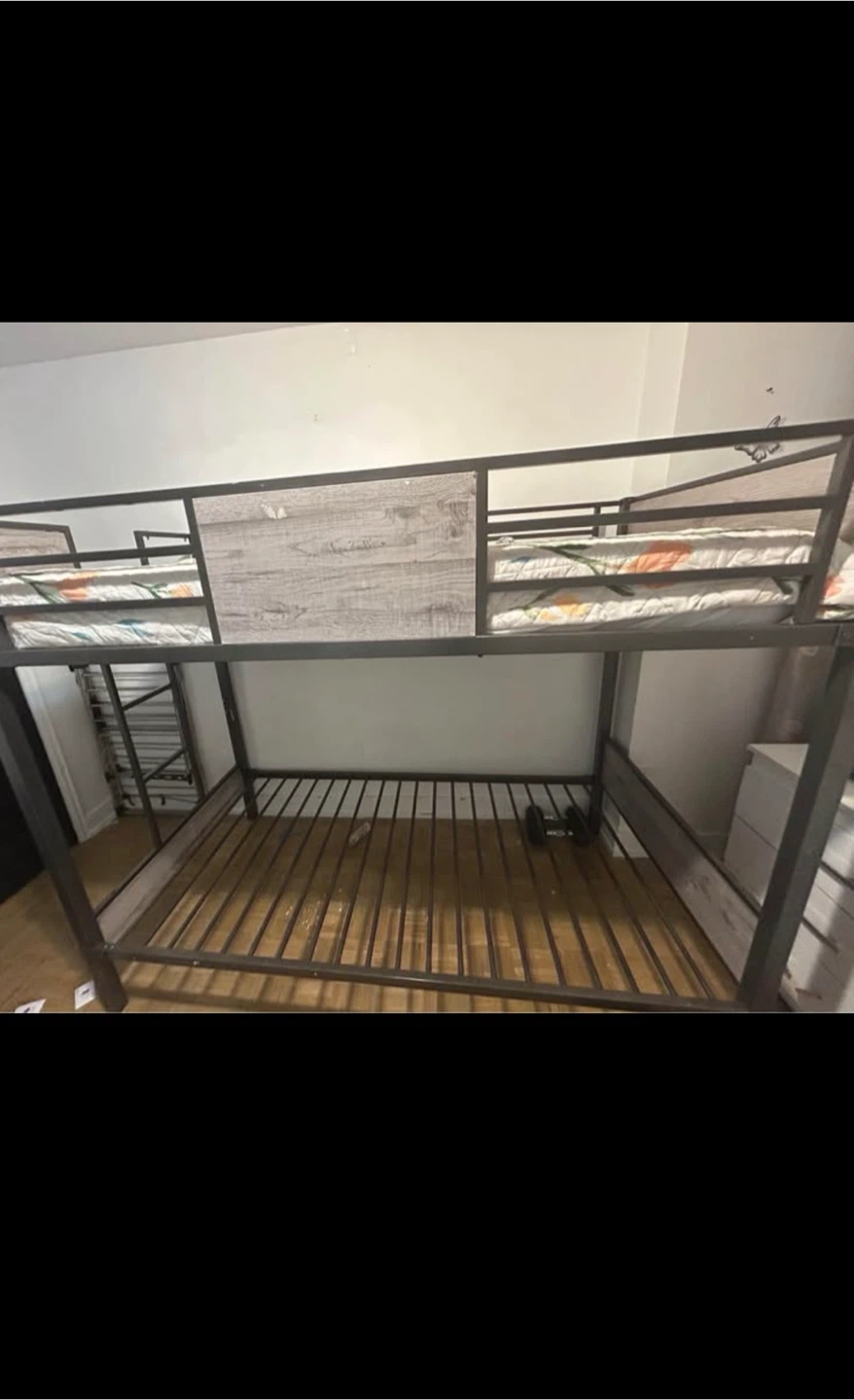 Metal Bunk Bed with Wood Grain Accents