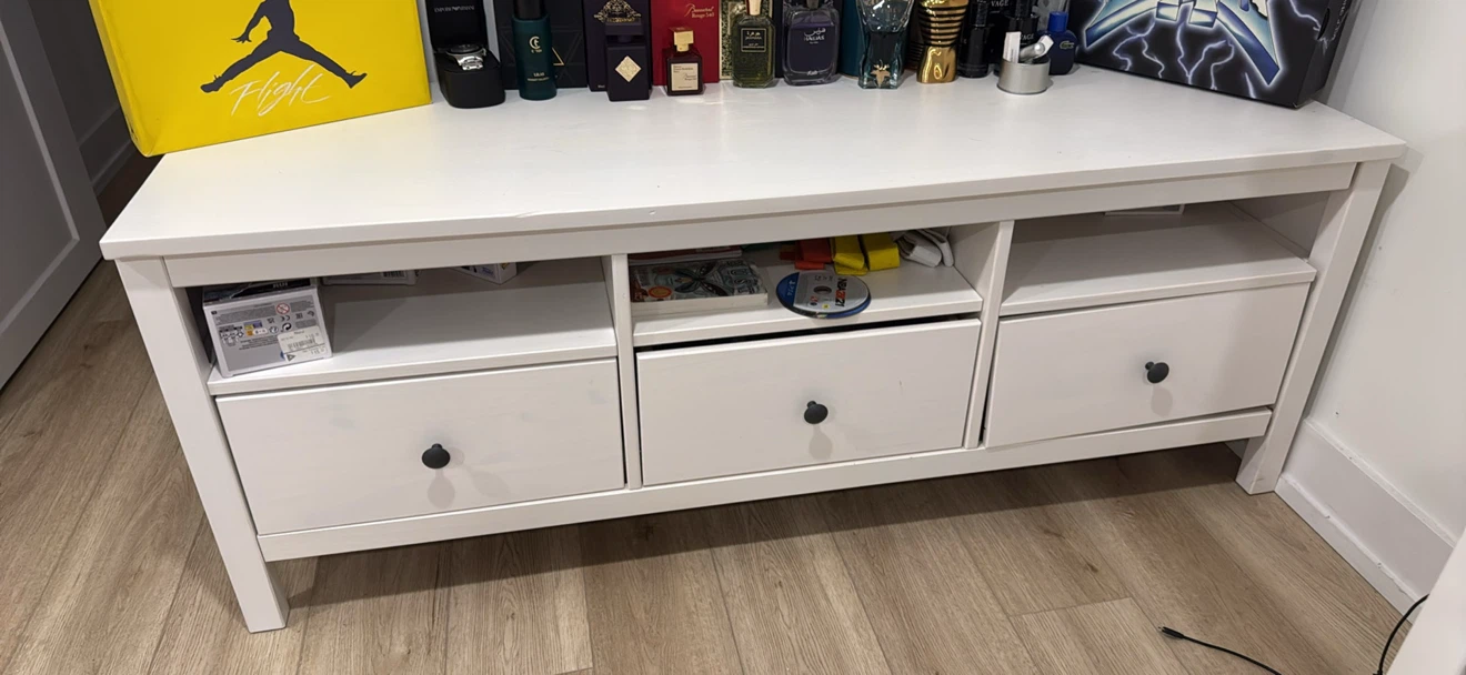 White TV Stand with 3 Drawers