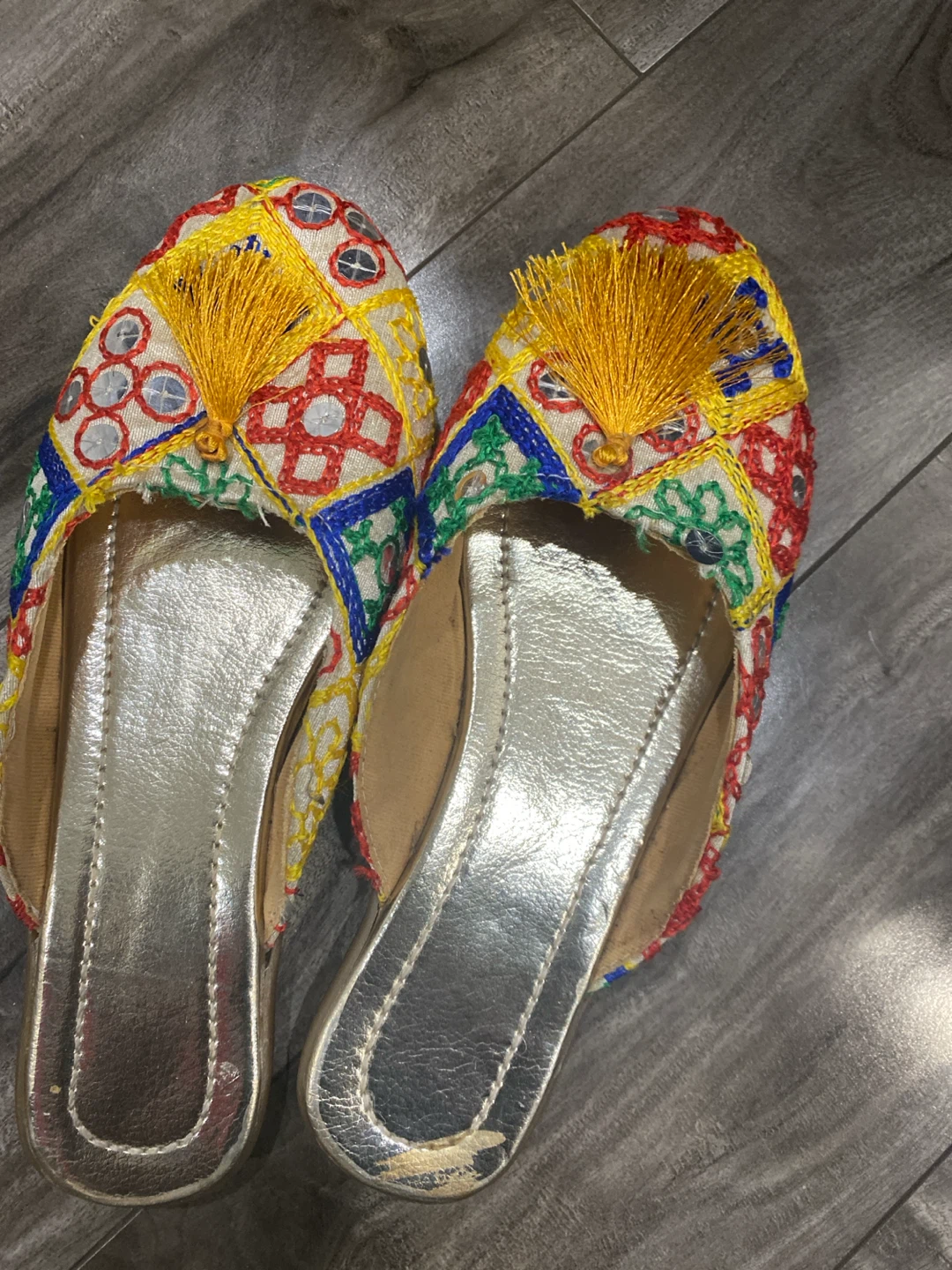 Embroidered Flats with Tassels