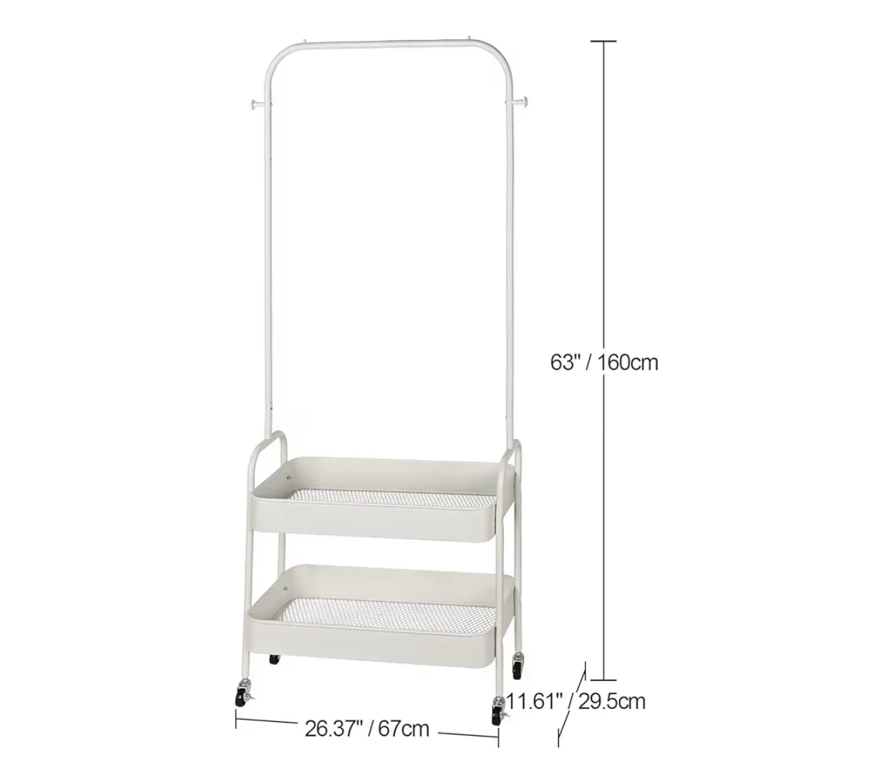 White Rolling Garment Rack with Two Shelves - photo 3