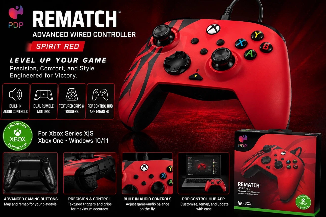 PDP REMATCH Spirit Red Advanced Wired Controller Xbox Series - photo 2