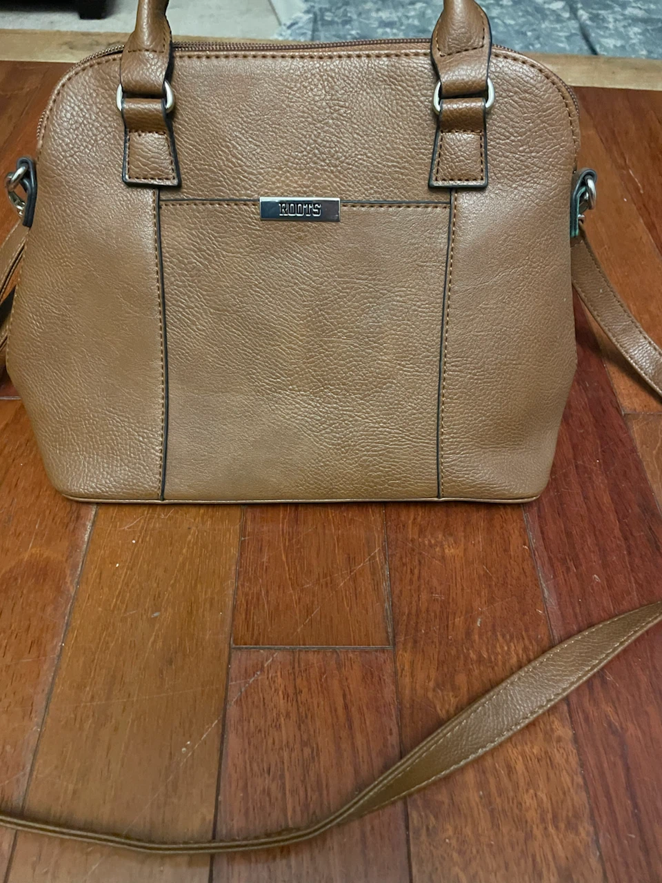 Roots Brown Faux Leather Dome Satchel Handbag