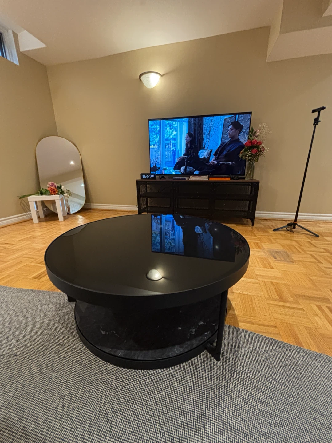 IKEA Coffee table, anthracite marble effect/black glass, - photo 2