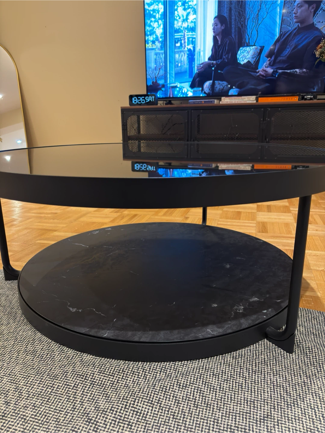 IKEA Coffee table, anthracite marble effect/black glass, - photo 4