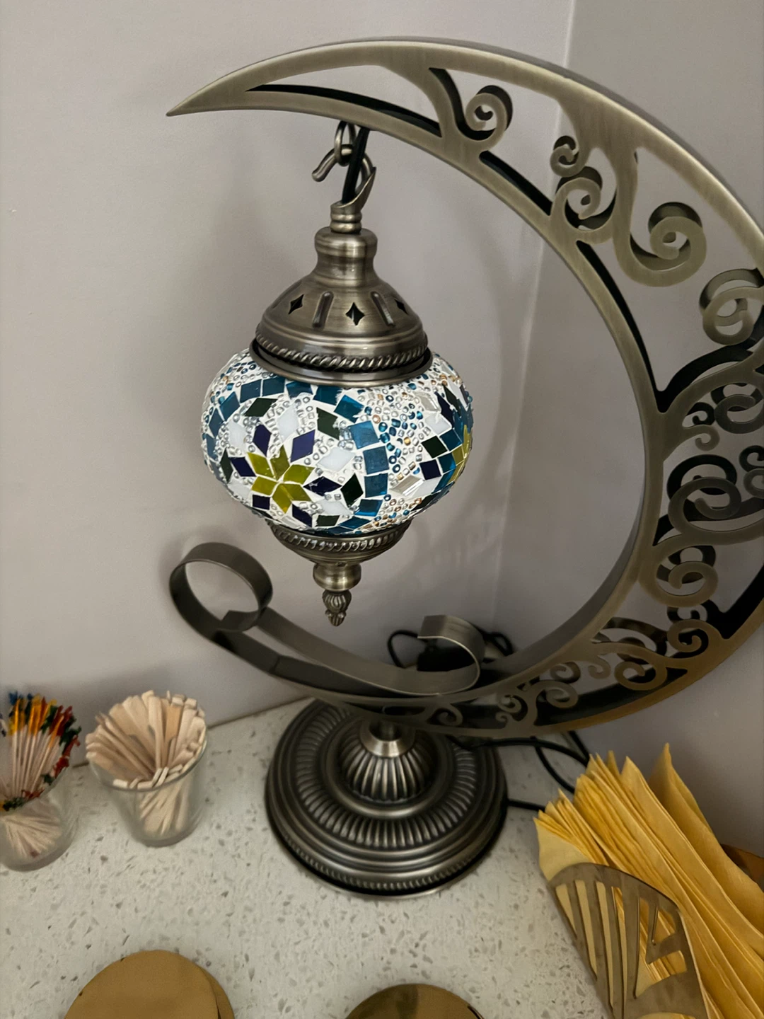 Mosaic Crescent Moon Table Lamp