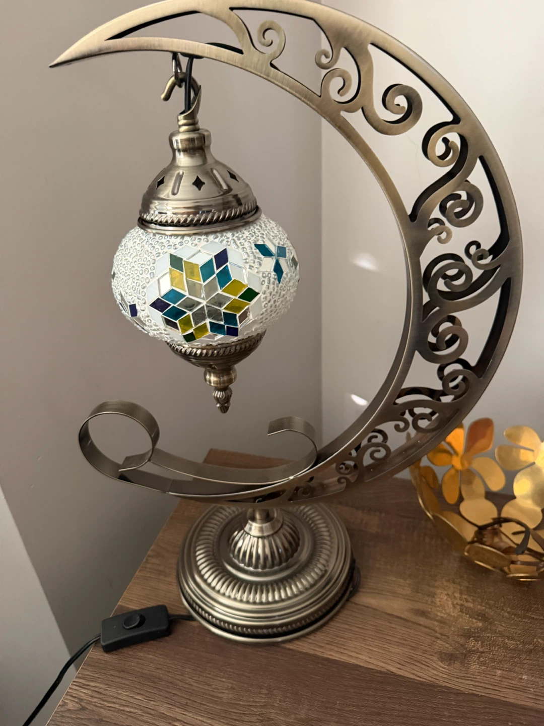 Mosaic Crescent Moon Table Lamp - photo 3