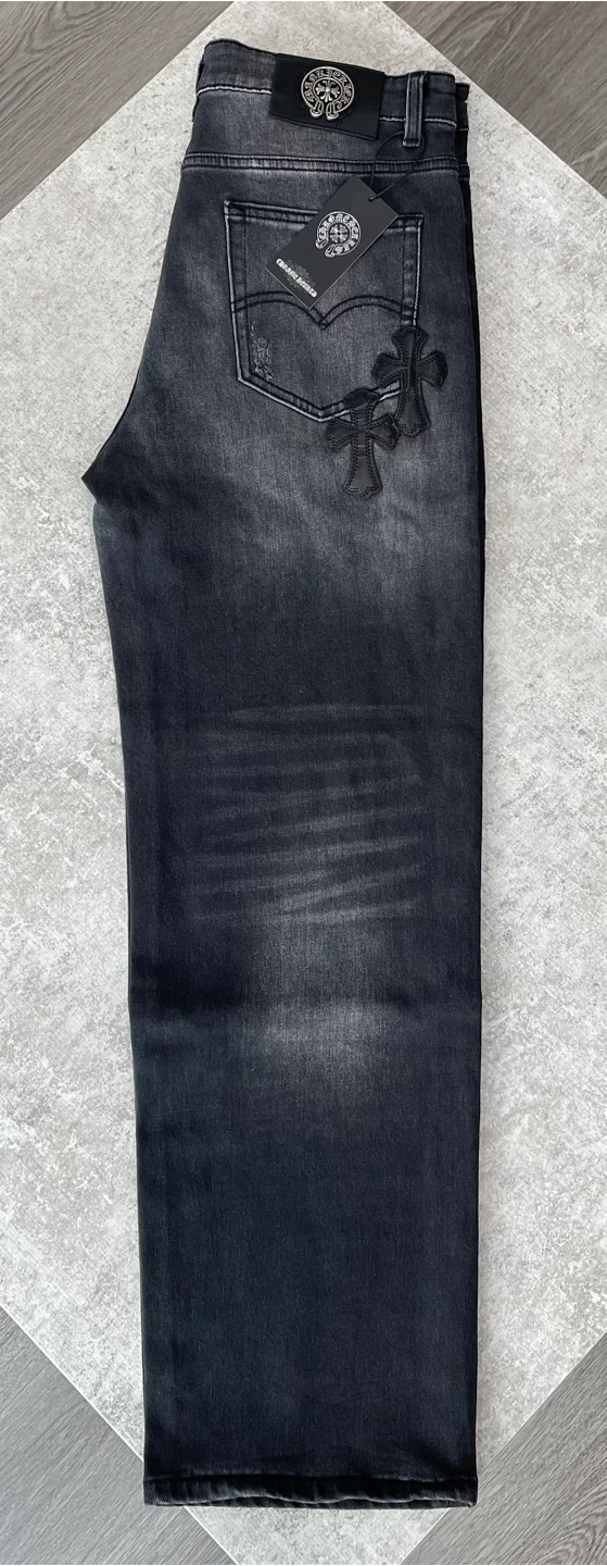 Chrome Hearts Grey Denim Jeans with Cross Appliqué - photo 2