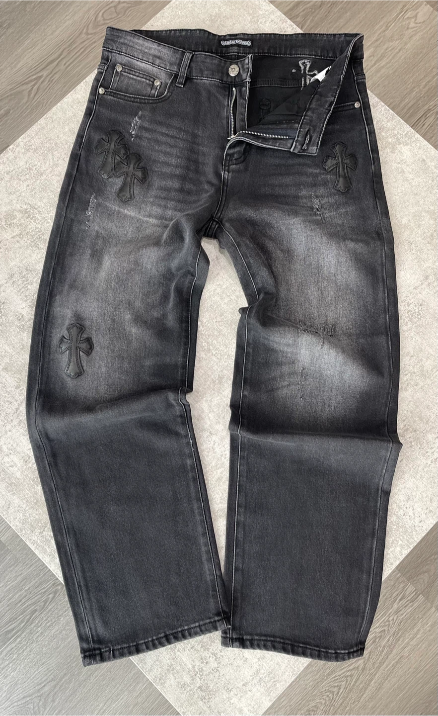 Chrome Hearts Grey Denim Jeans with Cross Appliqué - photo 3