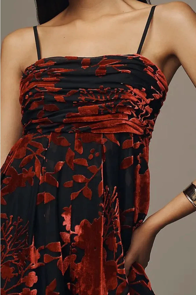 Anthropologie Black & Red Floral Velvet Jumpsuit - photo 3