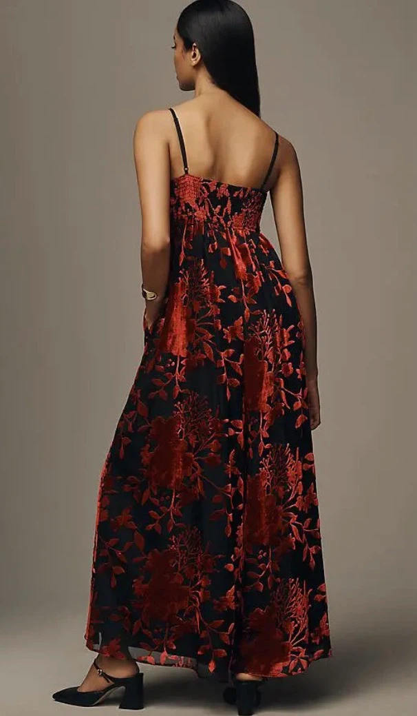 Anthropologie Black & Red Floral Velvet Jumpsuit - photo 4