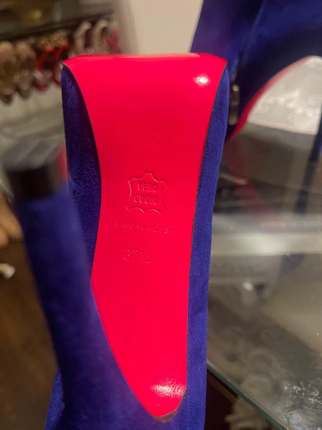 Royal Blue Suede Ankle Boots with Red Soles - Size 37.5