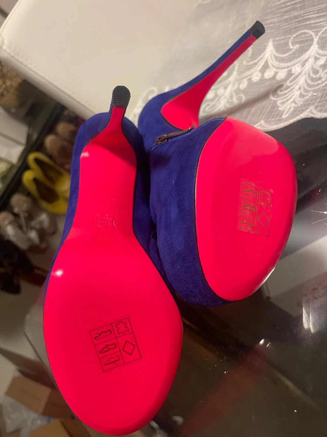 Royal Blue Suede Ankle Boots with Red Soles - Size 37.5 - photo 2