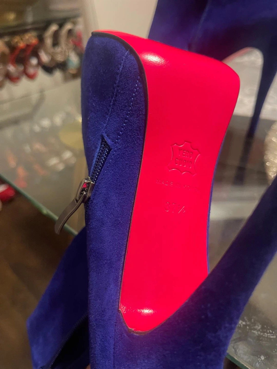 Royal Blue Suede Ankle Boots with Red Soles - Size 37.5 - photo 3