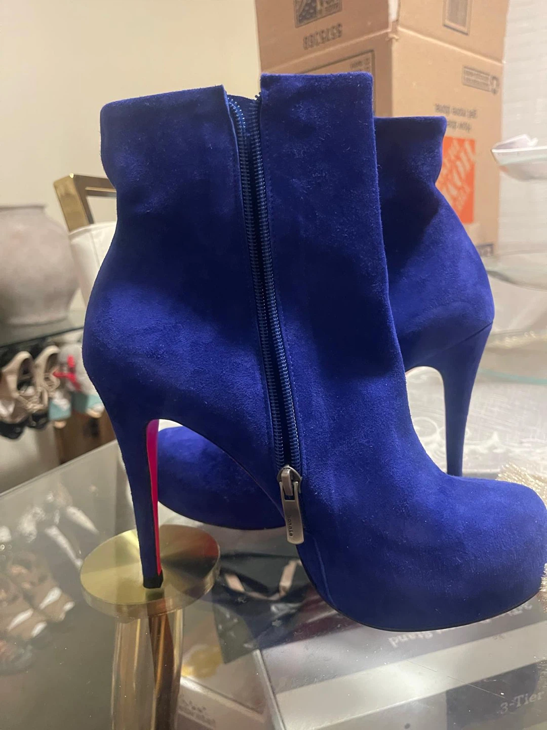 Royal Blue Suede Ankle Boots with Red Soles - Size 37.5 - photo 4