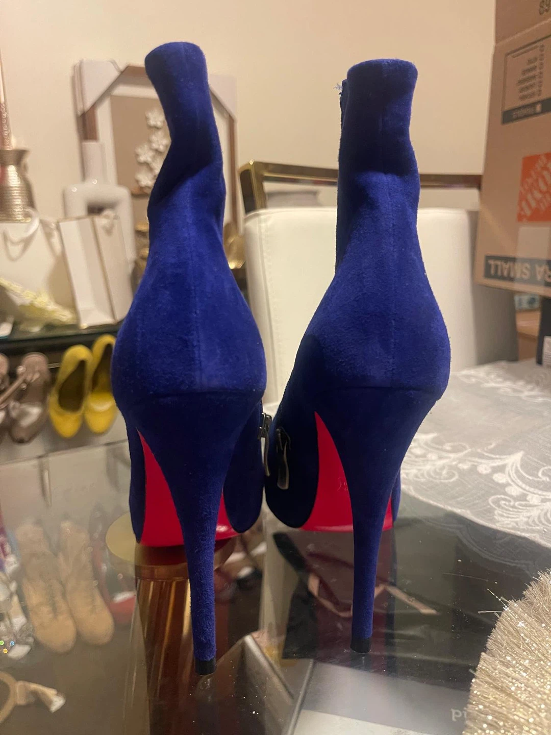 Royal Blue Suede Ankle Boots with Red Soles - Size 37.5 - photo 5