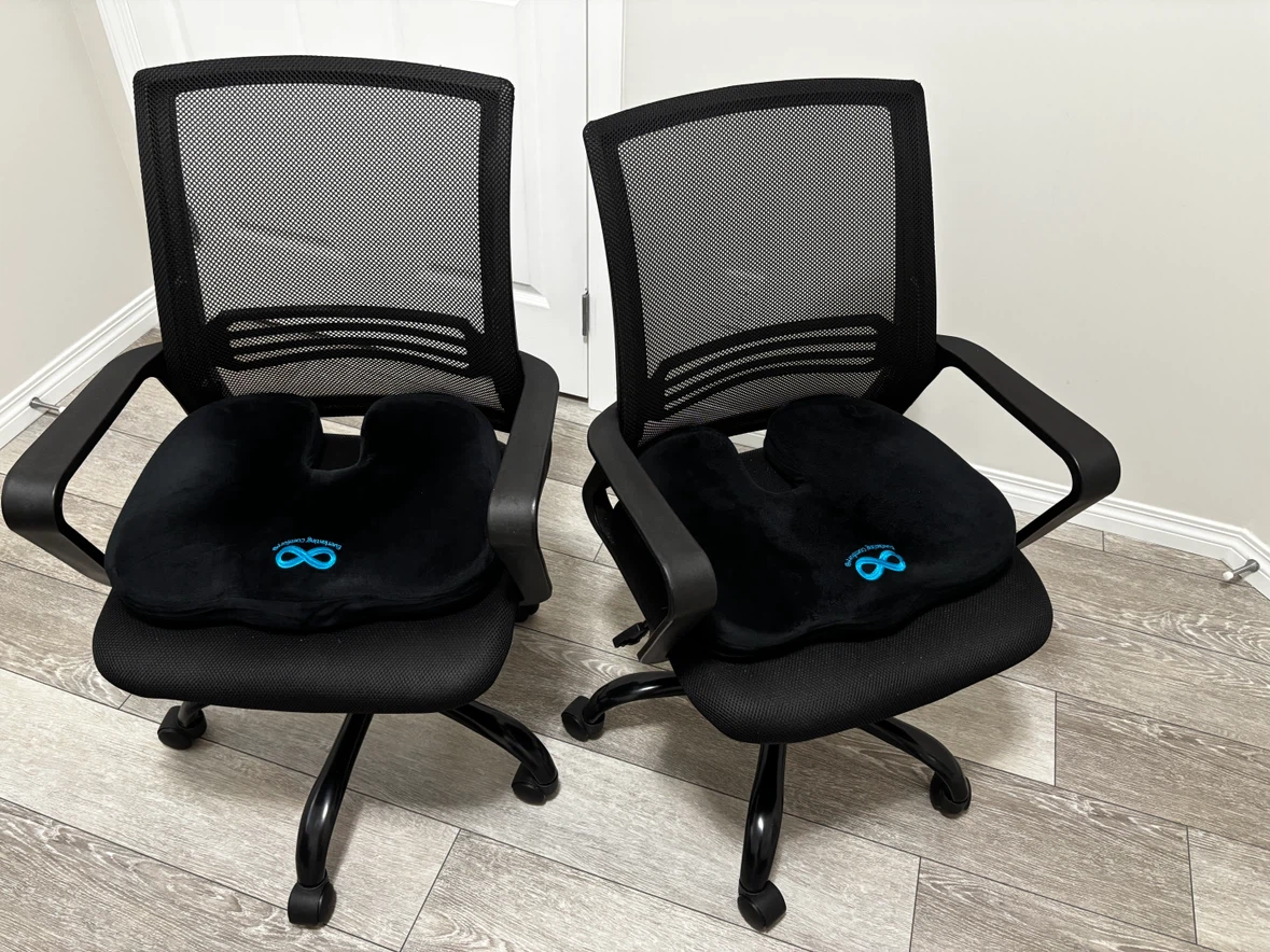 2 Mesh Back Office Chairs and 2 memory foam seat cushions