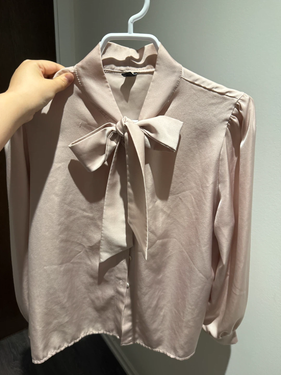 Soft Pink Bow Blouse Shirt − Size M - photo 2