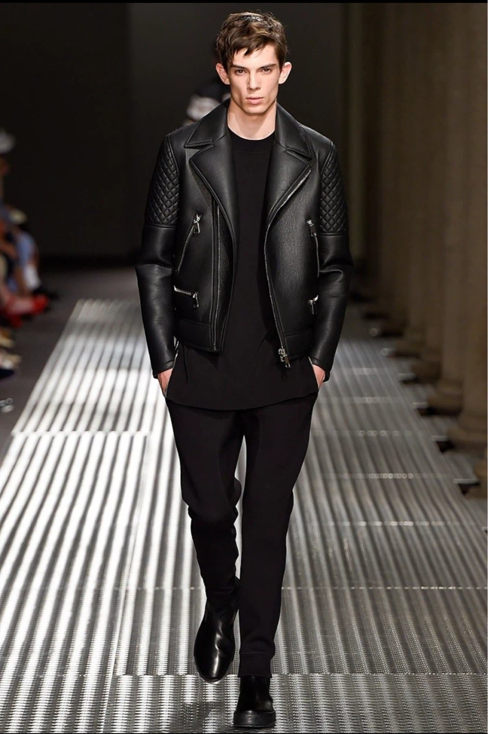Neil Barrett SS15 Quilted Shoulder Leather Biker Jacket
