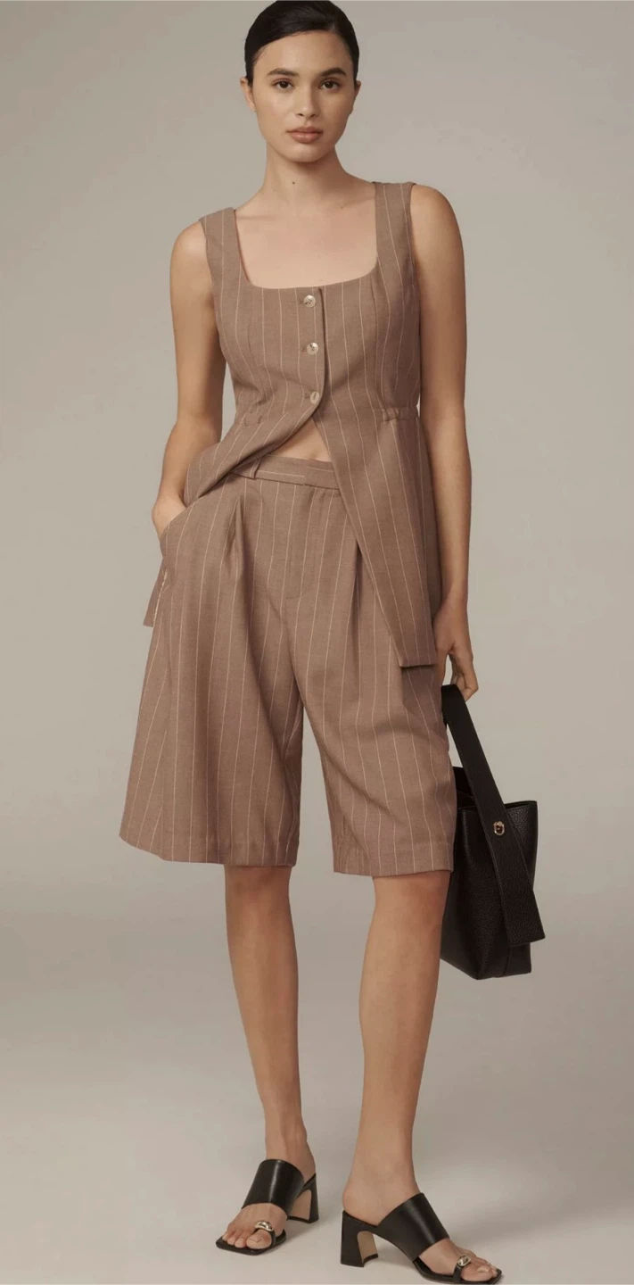 Anthropologie Long-Line Cutaway Vest and Pleated Shorts Set