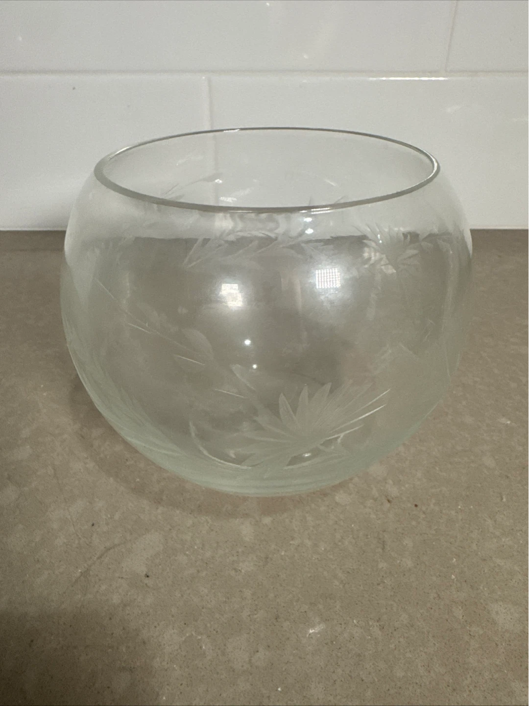 Etched Glass Bowl Vase
