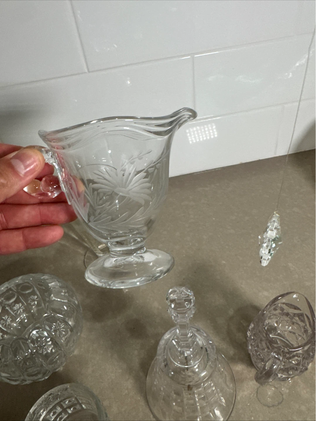 Vintage Etched Glassware Set - Creamer, Bell, Cups & More - photo 5