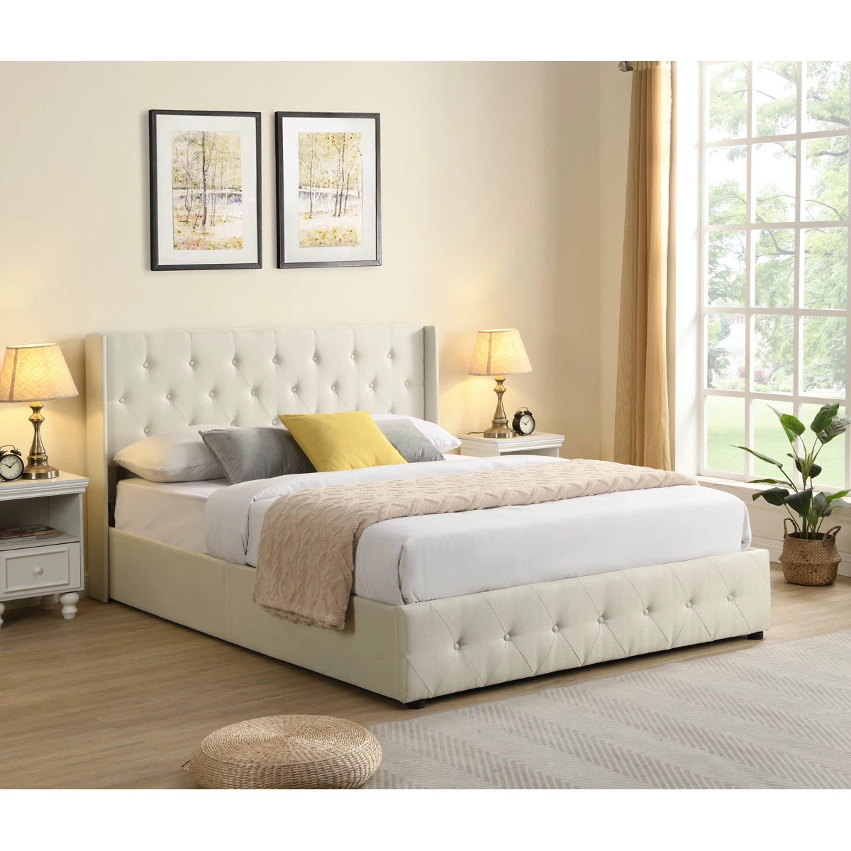 Tufted Upholstered Bed Frame with Storage