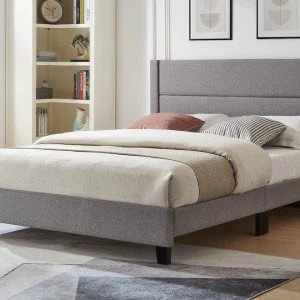 Grey Fabric Upholstered Platform Bed Frame
