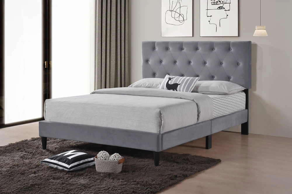 Grey Fabric Upholstered Platform Bed Frame - photo 3