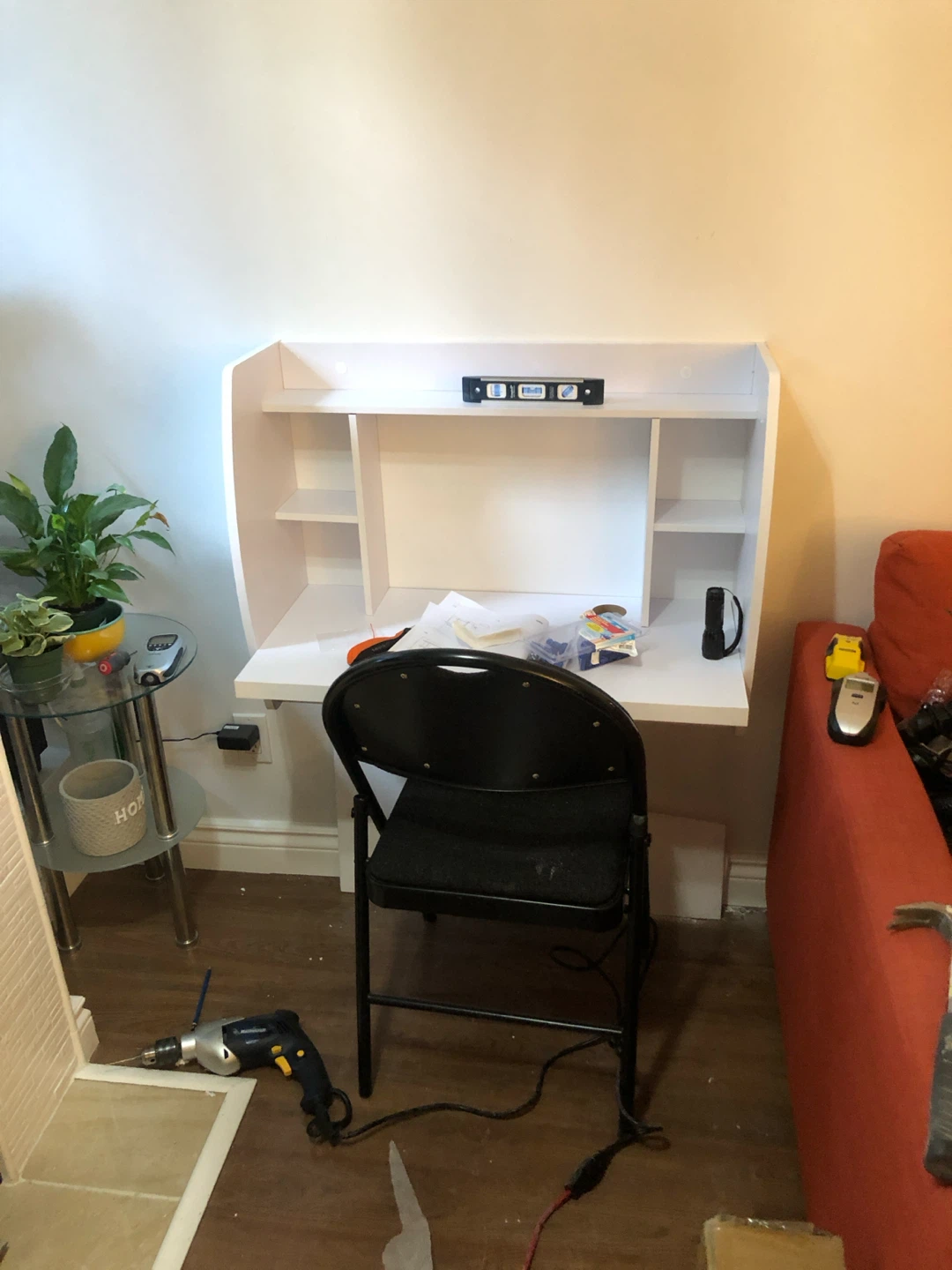White Wall-Mounted Desk with Shelves