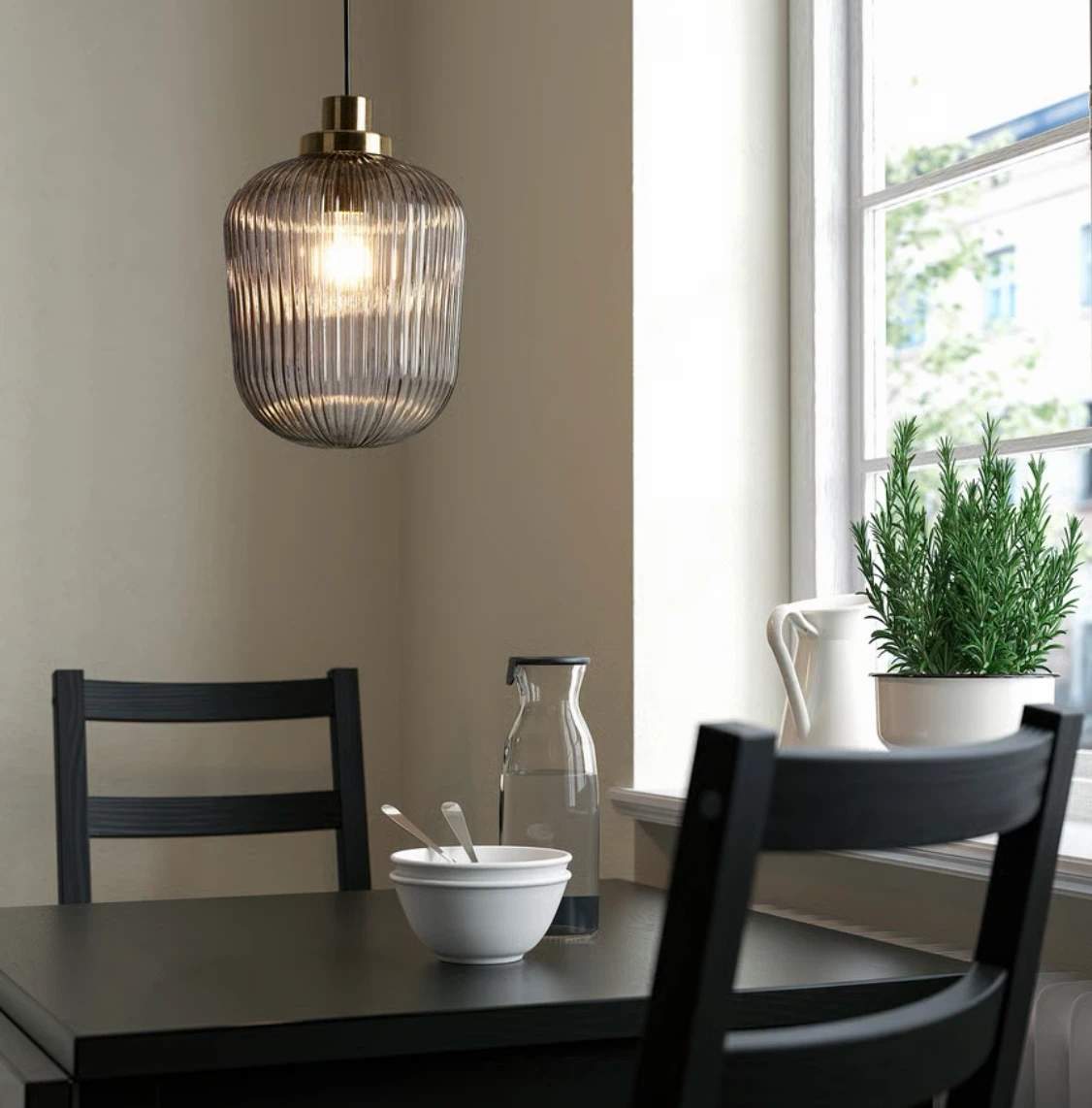 IKEA SOLKLINT Pendant Lamp, Brass/Gray Clear Glass, 9" - photo 5
