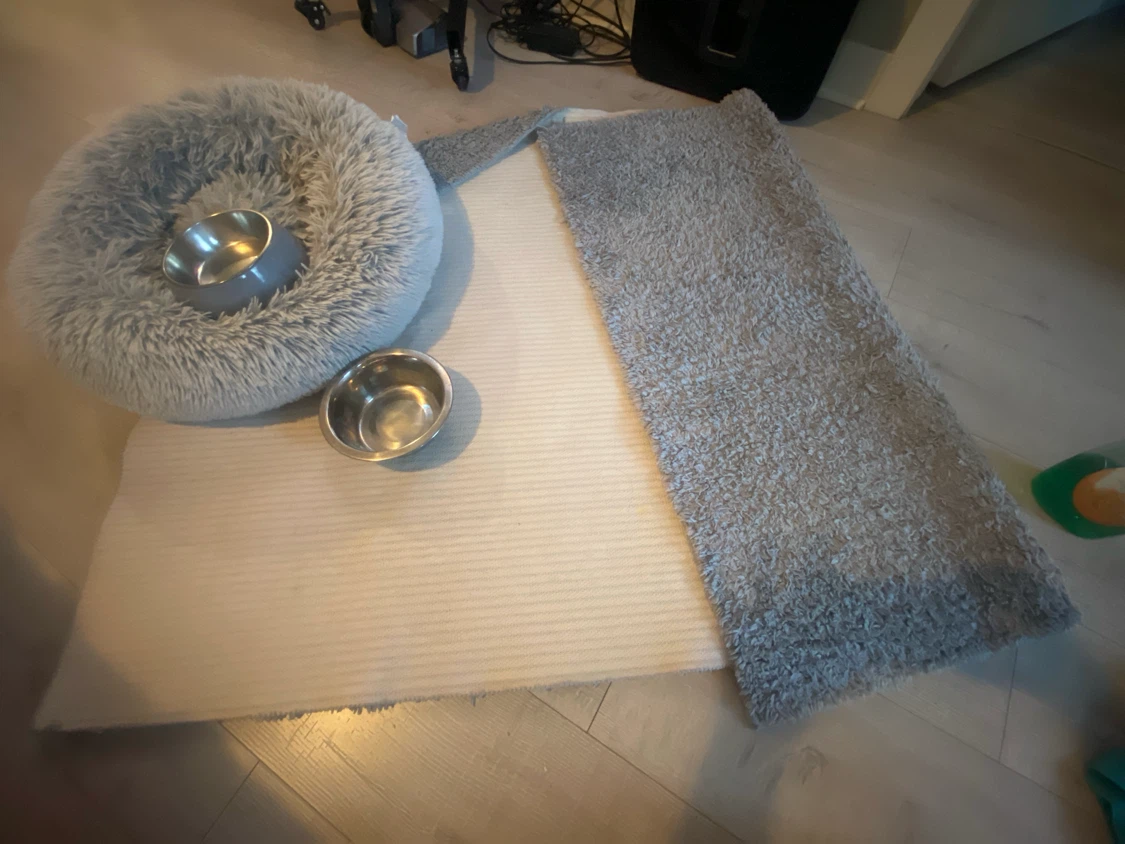Round Pet Bed + 59”×40” Carpet + 2 Stainless-Steel Bowls - photo 5