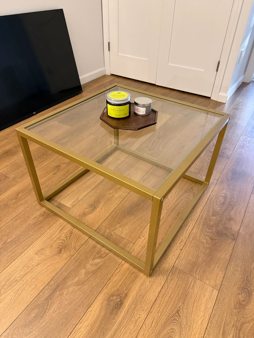 Gold Metal Frame Glass Top Coffee Table