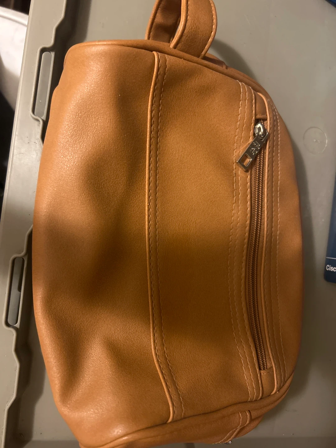 Brown Faux Leather Dopp Kit Toiletry Bag