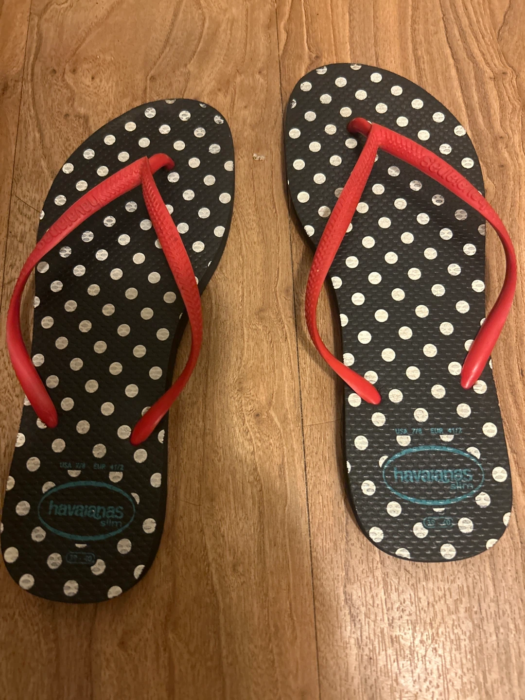 Havaianas Flip Flops - Black White Polka Dot Red Straps