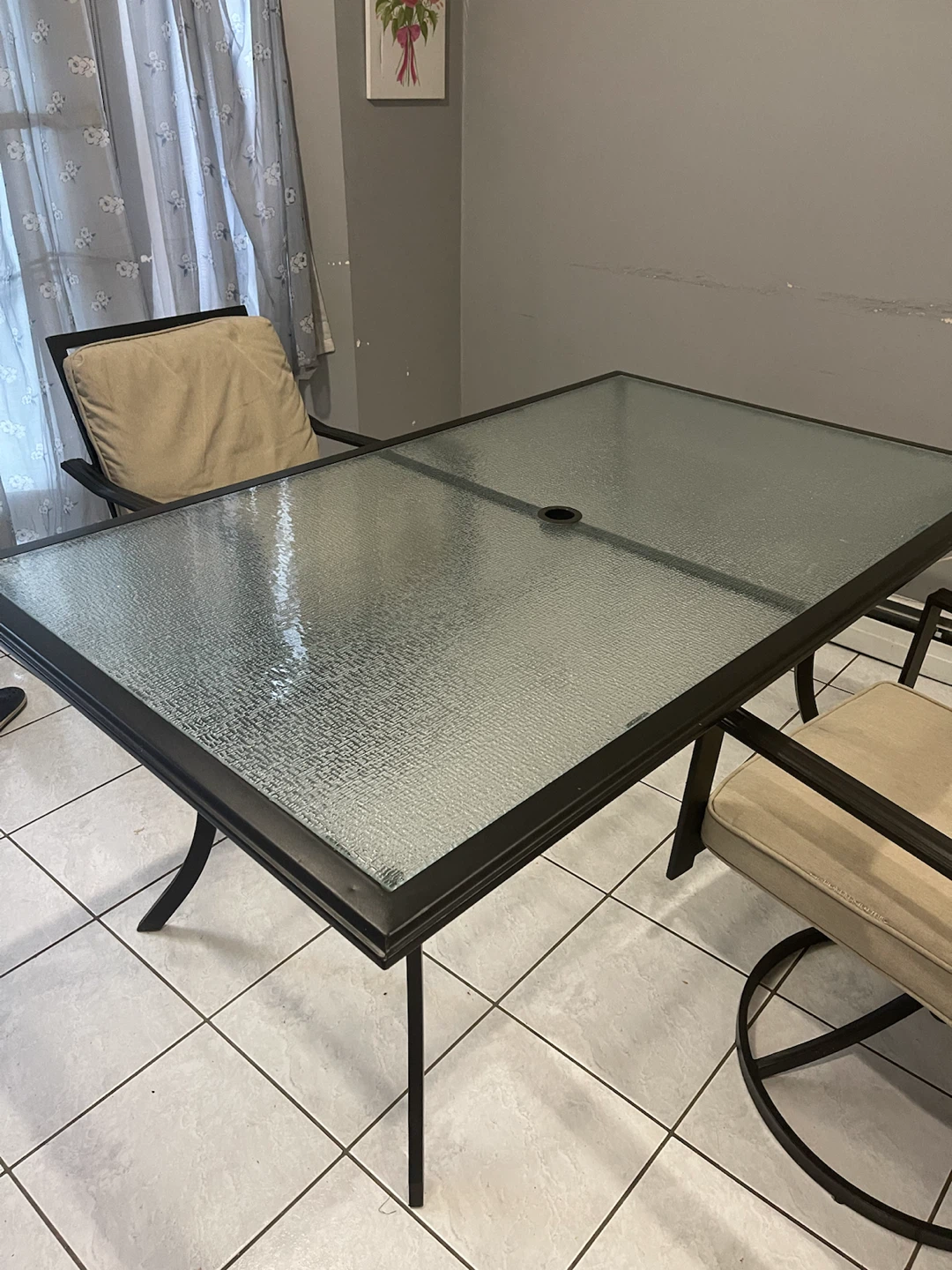 Glass Top Patio Dining Set with Cushioned Chairs