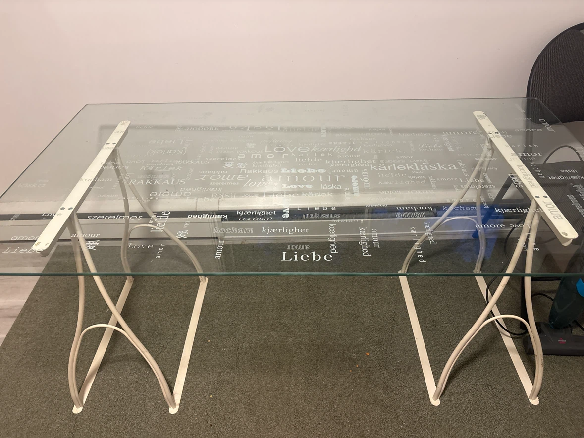 Glass  table with 'love' design