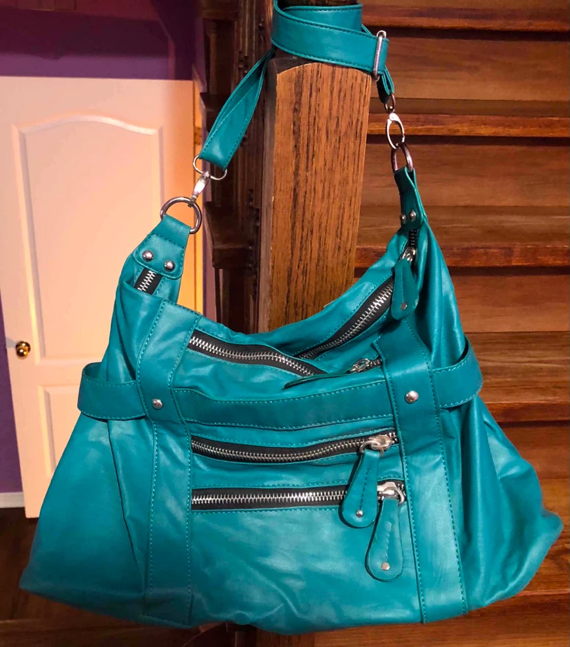 Teal Faux Leather Shoulder Bag