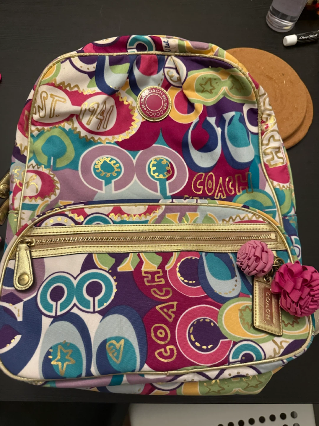 Vintage Coach Poppy Backpack Multicolor Signature Pattern