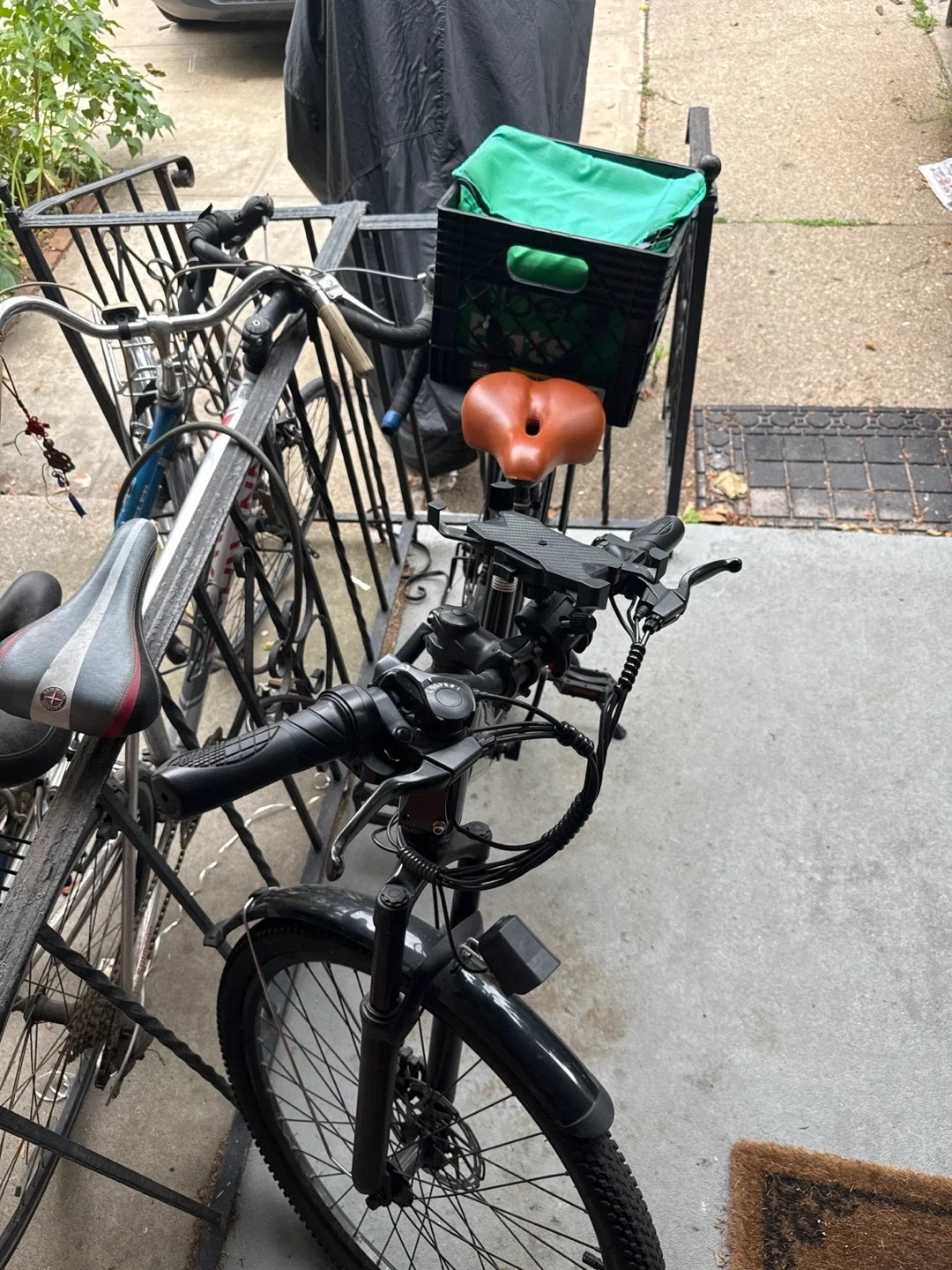 Black Electric Bicycle with Basket