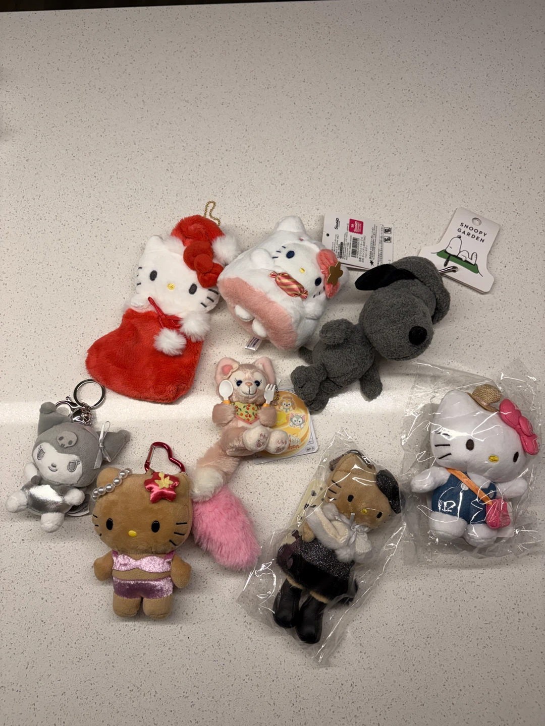 Assorted Sanrio, Disney and Snoopy Plush Keychains